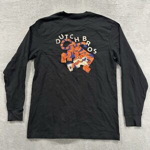 Dutch Bros Coffee T Shirt Men Large Long Sleeve Tiger Graphic 100% Cotton Black